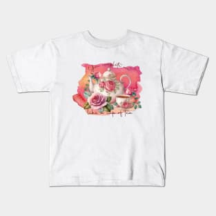 Floral Romantic Tea Pot And Cup Kids T-Shirt